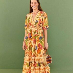 Farm Rio Yellow Rio Tapestry Maxi Dress - L